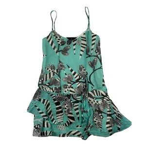 Thakoon Addition Barneys Teal Patterned Silk Linen Tank Dress XS 4961